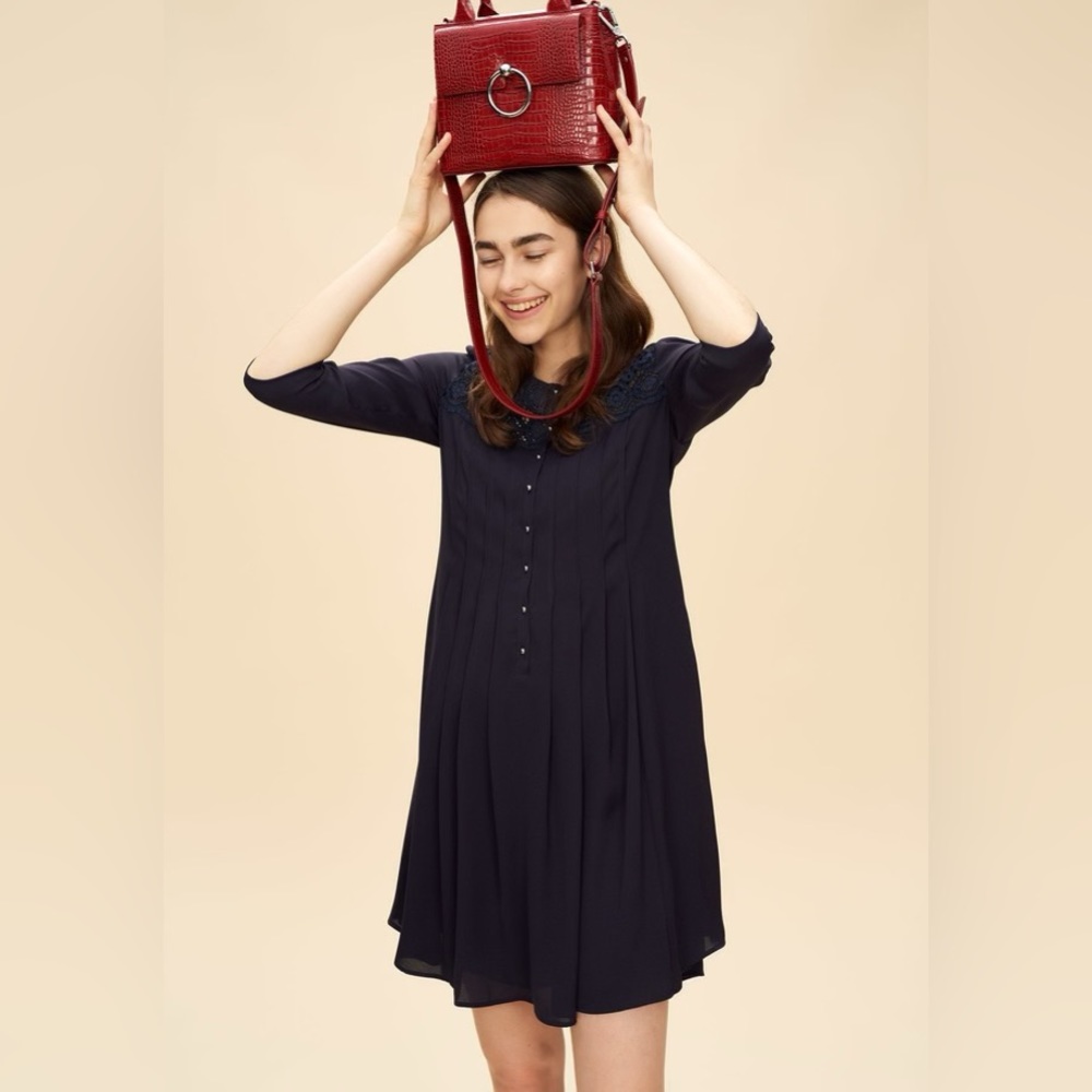 Claudie Pierlot Pleated Eyelet Dress